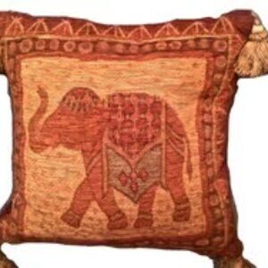 Throw Pillow Cover Velvet Chenille Elephant 13" square Tassels Boho